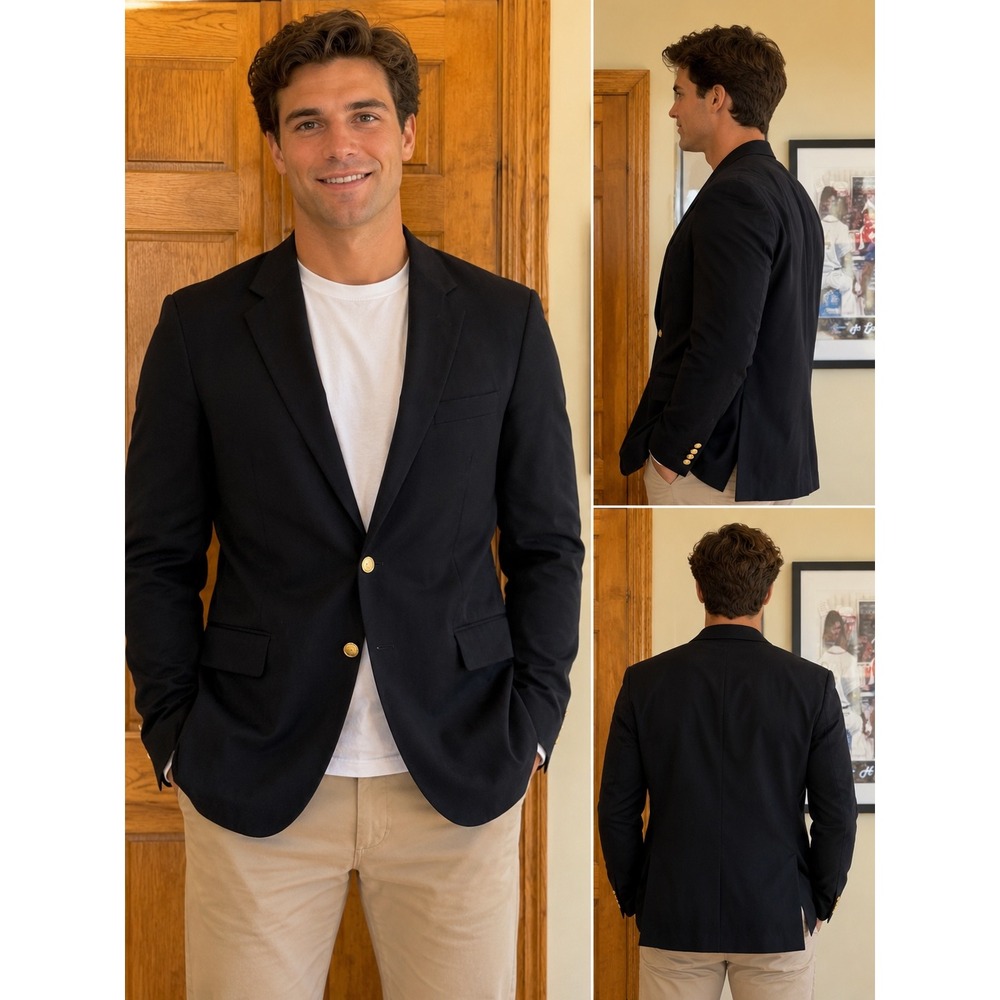 Savile Row‎ Macys Mens Navy Blue Blazer Sport Coat Gold Crest Buttons 48 Long